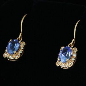 (Certified + warranty) Effy 14K Gold 1.62 Tanzanite & Diamond Fancy Earrings